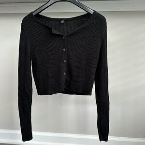 Uniqlo Black Long Sleeve Ribbed Cardigan High Crop S